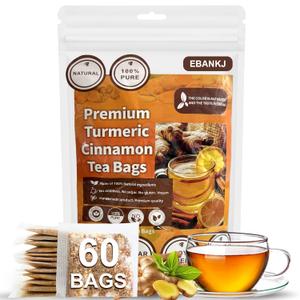 EBANKJ Turmeric and Cinnamon Tea Bags - 60 Herbal Tea Bags - Caffeine-Free, Sugar-Free, Naturally Relieves Stress and Boosts Immunity - Handcrafted Health Tea