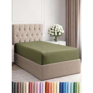 Twin Fitted Bed Sheet - Bottom Single Fitted Sheet Only - Soft Hotel Luxury Bedding w/ 8-16 Inch Deep Pockets - Breathable, Cooling & Wrinkle Free - Easy-Care, Fade and Shrink Resistant - Sage Green
