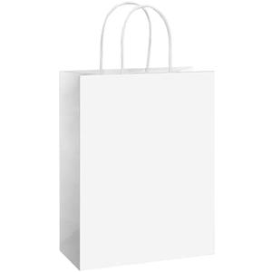 REMTAP Gift Paper Bags 8×4.5×10.5 50Pcs Kraft Bags with Handles Bulk Gift Bag for Wedding Party Craft Retail Packaging, Shopping, Party Favor, Retail Bag (White-M-50pcs, 8 * 4.5 * 10.5)