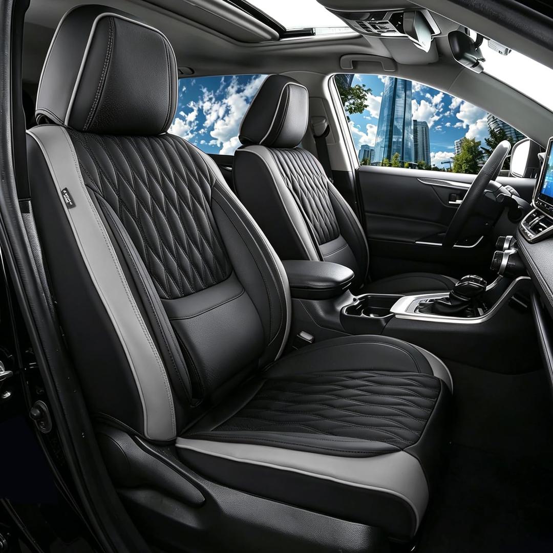 Car Seat Covers Front Seats - Luxury Breathable Waterproof Faux Leatherette Car Seat Covers Cushion Protectors with Lumbar Support,Universal Fit for Most Cars SUV Trucks