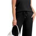 SAMPEEL Two Piece Sets for Women Summer Outfits Beach Vacation Clothes Wide Leg Crop Pants (M)