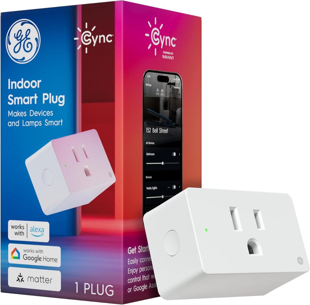 GE Cync Smart Indoor Plug, Smart Outlet Control, WiFi Outlet, Matter Compatible, Compatible with Alexa and Google Home (1 Pack)