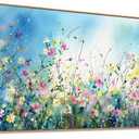 Sorbrozo Floral Meadow Wall Art 20x40 Inch Framed Canvas Print of Colorful Wildflower Painting with Blue Sky Home Decor for Living Room and Bedroom