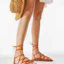 PiePieBuy Womens Lace up Square Toes Flat Sandals with Ankle Strap Summer Criss-Cross Gladiator Shoes (7.5, 1-snake Print)