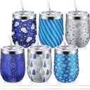 Sliner 6 Pack Pack Christmas Glitter Tumbler Bulk, 12 oz Holiday Wine Tumbler Set Stainless Steel Insulated Sparkling Glitter Cup with Lids Straws and Brushes Travel Mug Xmas Gift (Snowflake Style)