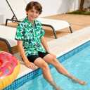 UNICOMIDEA Kids St Patricks Day Shirt for 13-14 Years Boys Green Shamrock Shirts Short Sleeve Button Summer Tops Party Holiday (Green)