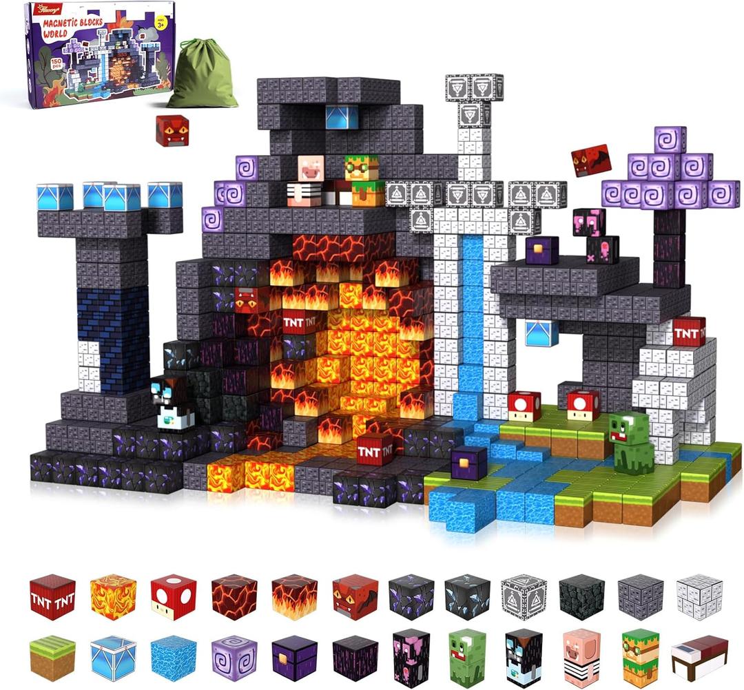 150 PCS Magnetic Blocks - Magnetic Game Building Toys, 1 inch Stacking Block Cube with Magnet Construction, Gift for Kids Ages 4-8, Learning