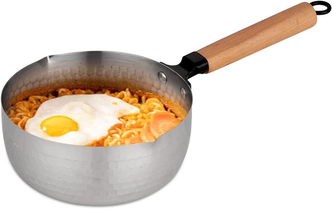 Yukihira Saucepan,Yukihira Pot, 1.7 Quart Stainless Steel Saucepan Pan Japanese Milk Pot with Wood Handle