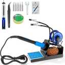 KEPIOG Soldering Iron Kit, 100W High Power LCD Soldering Iron, 2 Helping Hands Soldering, Flux, Iron Tips, Tin Wires, Solder Sucker, Tweezers. C/ Conversion, Auto SleepTemperature Calibration
