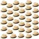 Suhine 36 Pcs Halloween Men Fedora Style Hat Bulk 20s Straw Short Brim Panama Women Party Costume, Circumference 60 cm (Beige)