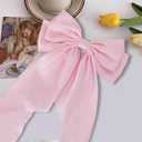 Pink Satin Oversized Hair Bows with Long Tails - Metal Barrettes, Silky Ribbon Aesthetic Hair Accessories for Women and Girls