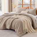 MUXHOMO Queen Comforter Set, All Season Ultra Soft Down Alternative Bedding - 3 Piece Lightweight Bed Set Includes 1 Comforter (90"x90") and 2 Pillow Shams (20"x26"), Dark Linen