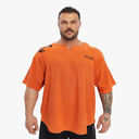 Men's Gym T-Shirt Active Wear Bodybuilding Lifting Oversize Rag Top | Towel Texture, Cotton Training Top (Orange, M)