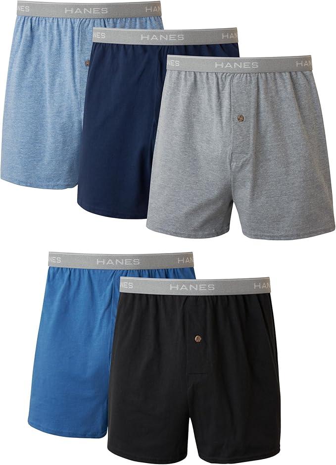 Hanes Mens Boxers, Cotton Knit Comfortable Underwear, Moisture-wicking 5-pack Boxer-shorts, Assorted - 5 Pack, Medium US