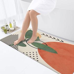 JAWO Modern Boho Bathroom Rug, Non Slip Aesthetic Minimalist Mid Century Bath Mat Cute Abstract Contemporary Art Terracotta Print Bathroom Accessories Shower Mat Kitchen Rug (1'5" x 4' (Rectangular))