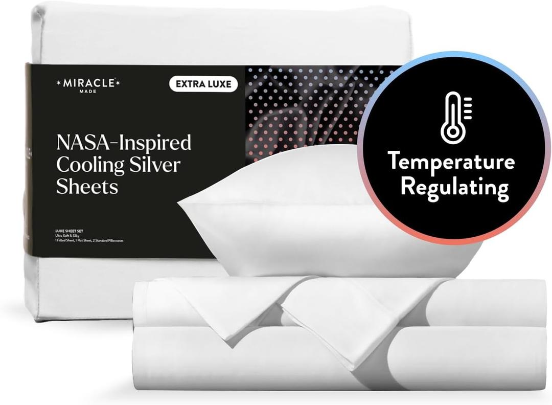 Miracle Made Extra Luxe Soft, Cool-to-The-Touch Cotton Bed Sheet Set, 4-Piece  Silver-Treated, Breathable, Lightweight Bedding  Full Size, White