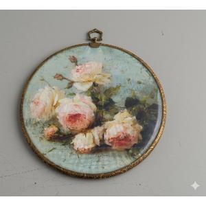 Vintage Victorian Rose Floral Wall Plaque – Shabby Chic Round Framed Artwork