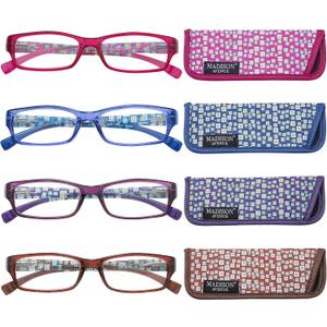 Madison Avenue 4 Pack Multicolor Blue Light Blocking Reading Glasses for Women Spring Hinge +2.25