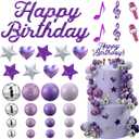 Leinuosen 76 Pcs Kpop Cake Topper Popular Singer Birthday Cake Decoration with Purple Disco Balls Pop Music Birthday Party Decoration Kpop Theme Party Supplies