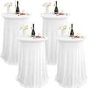 4 Packs Round Cocktail Table Skirt 32"x 43" Spandex Stretch Cocktail Tablecloth with Wavy Drapes, White Spandex Fitted High Top Table Covers for Wedding Party Birthday Banquet Bar