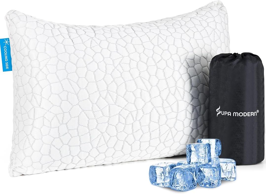 Cooling Bed Pillows for Sleeping 1 Pack Small Shredded Memory Foam Pillow Camping Pillow Travel Pillow - Compressible Medium Firm, Breathable Cover, ldeal Backpacking Hiking, Airplane and Car (Travel Size (1 Count), Original White)