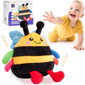 hahaland Tummy Time Bouncing Bee Toy for 6-12 Month, Musical Dancing Plush Bee Baby Toys 9 Month Old, Vibrating & Buzzing Bee Toy Gifts for 1 Year Old Boy & Girl