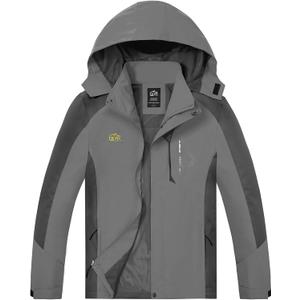 TEZO Mens Rain Jacket Waterproof with Hooded Hiking Coat Lightweight Windbreaker (X-Large, Grey/Black)