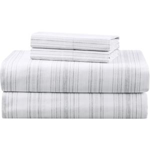 Comfort Spaces 100% Cotton Sheets Cal King, Breathable, Naturally Cool Cotton Sheets, Cotton Bed Sheets with 14" Elastic Pocket Fits up to 16" Mattress, All Seasons Sheet Set, Good Vibes Grey 4 Piece