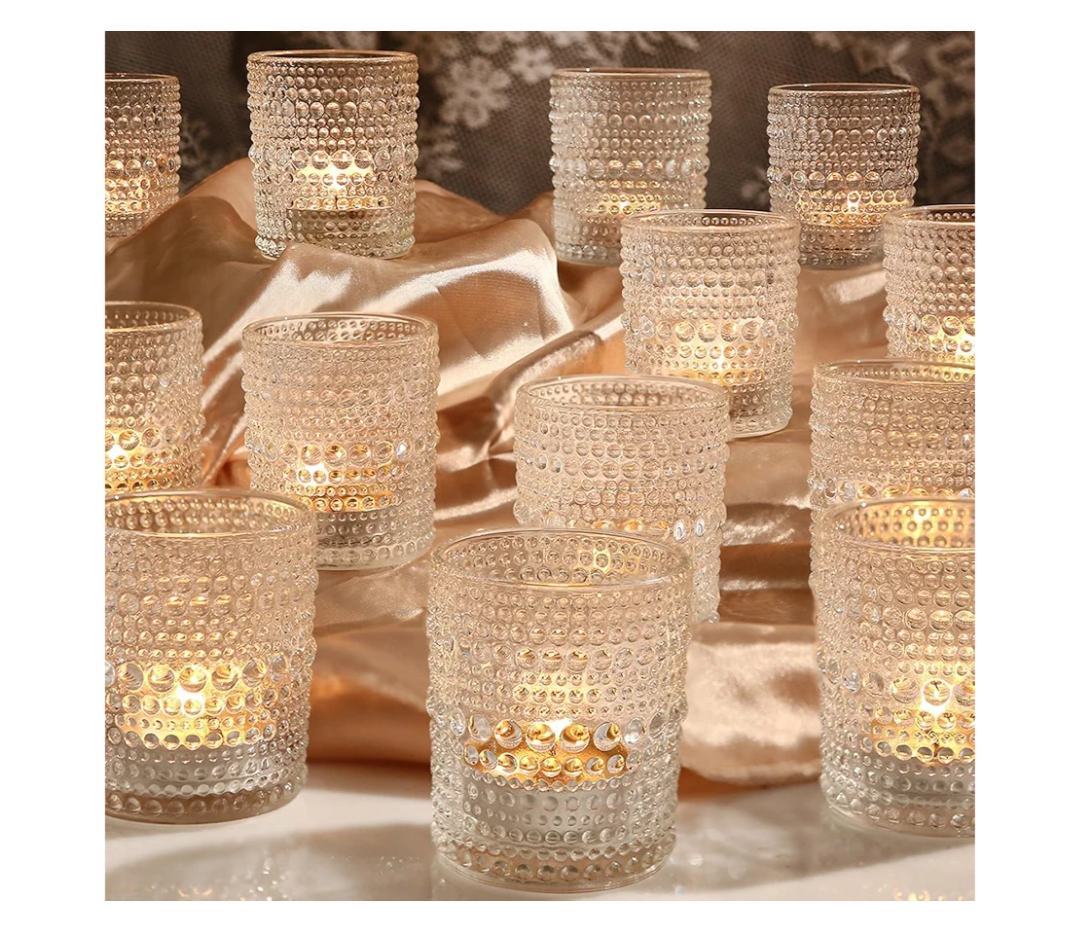 12 Pack Clear Votive Candle Holders Tea Light Candle Holders Bulk Tealight Glass Candle Holder for Table Weddings Party