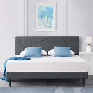 Molblly Full Size Platform Bed Frame with Headboard and No Box Spring Needed, Non-Slip Without Noise, Strong Weight Capacity, Easy Assembly, Strong Wooden Slats, Dark Gray