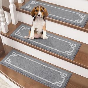 BEQHAUSE Stair Treads for Wooden Steps Non Slip Washable Carpet Stair Treads with Reusable Residue Free Backing Soft Polyester Stair Runners Indoor for Kids Elders and Dogs 9”x28”,4pcs,Grey