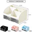 Desk Organizer with 6 Compartments and 2 Drawers, Plastic Makeup Organizer, Pen Holder for Desktop Storage, Desk Organization for School, Home, Office Supplies (Ivory)