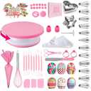 Cake Decorating Supplies Kit Tools 255pcs, Cake Decorating Set with Cake Turntable, 12 Numbered Icing Piping Tips, Cookie Cutters, Icing Smoother & Other Accessories for Cake Decoration (255, Pink)