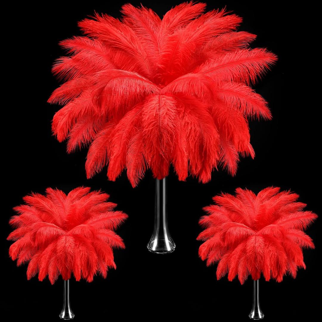 Maitys 90 Pcs Large Natural Ostrich Feathers Bulk 14-16 Inch (35-40cm) 12-14 Inch (30-35cm) 10-12 (25-30cm) Ostrich Feathers Plumes for Centerpieces Wedding (Red)