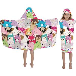 Squishmallows Kids Bath/Pool/Beach Soft Cotton Terry Hooded Towel Wrap, 24 in x 50 in, By Franco