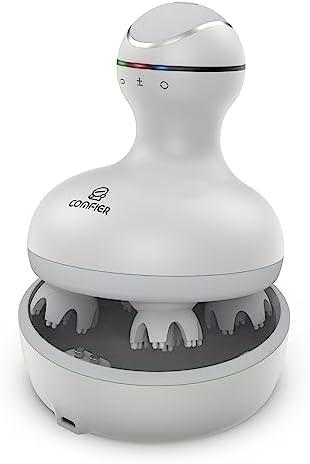 COMFIER Electric Scalp Head Massager with 4 Soft Silicone Massage Heads, Portable Hair Massager for Hair Growth, Relieve Stress, Head Scratcher for Deep Relaxation, Dog Cat Massager, Gray
