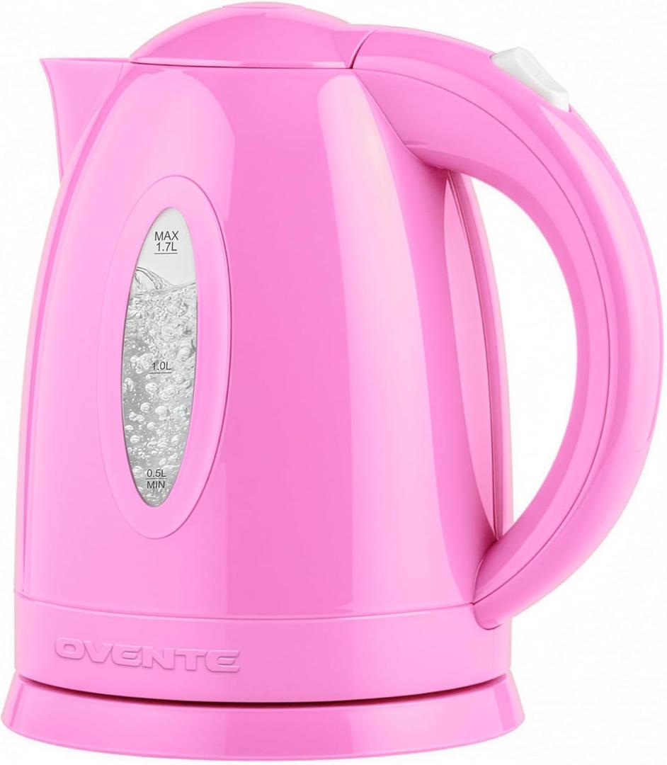 OVENTE Electric Kettle, 1.7L Fast Boiling Water Heater for Coffee or Tea, BPA Free with Water Level Gauge, Auto ShutOff, BoilDry Protection, Indicator Light and Removable Filter, Pink KP72P