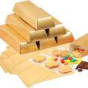 Rowcay 48 Pcs Fake Gold Bar Party Favor Boxes, Foil Paper Golden Treasure Brick Gift Boxes for Pirate Casino Theme Decorations, Candy Chocolate Treats Toys Coins(5.5 x 3.2 x 1.6 Inches)