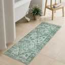 Uphome Green Bathroom Rugs, Distressed Farmhouse Boho Bath Mat, Non Slip Washable Soft Velvet Bath Mats for Bathroom Floor, Vintage Traditonal Bath Runner for Bathtub Sink Shower, 18x47 inch