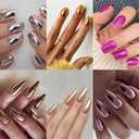CTTHNBD 6 Packs (144 Pcs) Press on Nails - Short Press on Nails Square, Medium Almond, Chrome Fake Nails Kits for Women 12 Sizes - 6 Colors (Standard, Silver Gold)