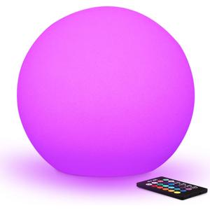 16-inch Rechargeable LED Glowing Ball Light, Waterproof Orb Globe Lamp w/Remote, 16 RGB Colors 4 Light Effects, Ideal for Indoor/Outdoor Home Garden Pool Patio Party Decorative Lighting