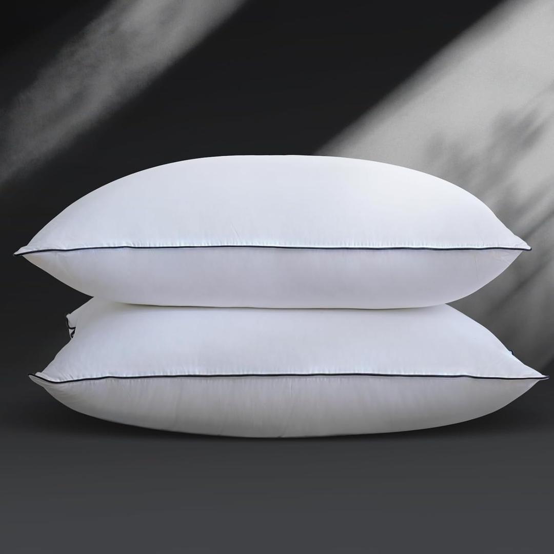 Luxurious Goose Down Bed Pillows Queen Size Set of 2, Hotel Collection Pillows Designed for Deep Sleep, Soft and Supportive Filling for Side, Back Sleepers 20" x 30"