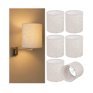 6PCS Chandelier Lamp Shades,Mini Lamp Shades Clip-on Bulbs Fabric Lampshade,Chandelier Replacement Shades for Wall Light,Natural Linen Lamp Shade Set,5" Width X 5.3"Height,Assembly Required