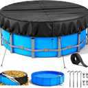 10Ft Pool Cover for Frame Above Ground Pools, Round Pool Covers for Inflatable Swimming Pool, Tear-Resistant PE Fabric, 60mph Wind-Resistant Cap Fit, Dust proof Waterproof UV Protection, Black