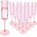 YOUBET 36 Pack Pink Champagne Flutes Plastic - 6 Oz Flower Wavy Champagne Plastic Glasses - Heavy Duty Vintage Disposable Flutes for Wedding Party Birthday Easter Mothers Day