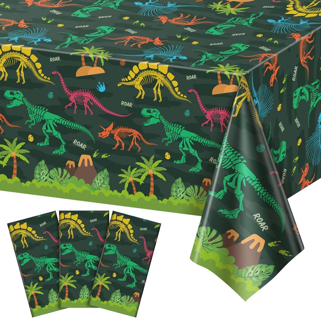 NatNarr 3 Pack Dinosaur Plastic Tablecloth, 54 X 108Inch Disposable Dinosaur Party Table Cloth for Rectangle Tables Waterproof Table Cover for Kids Birthday Party Supplies