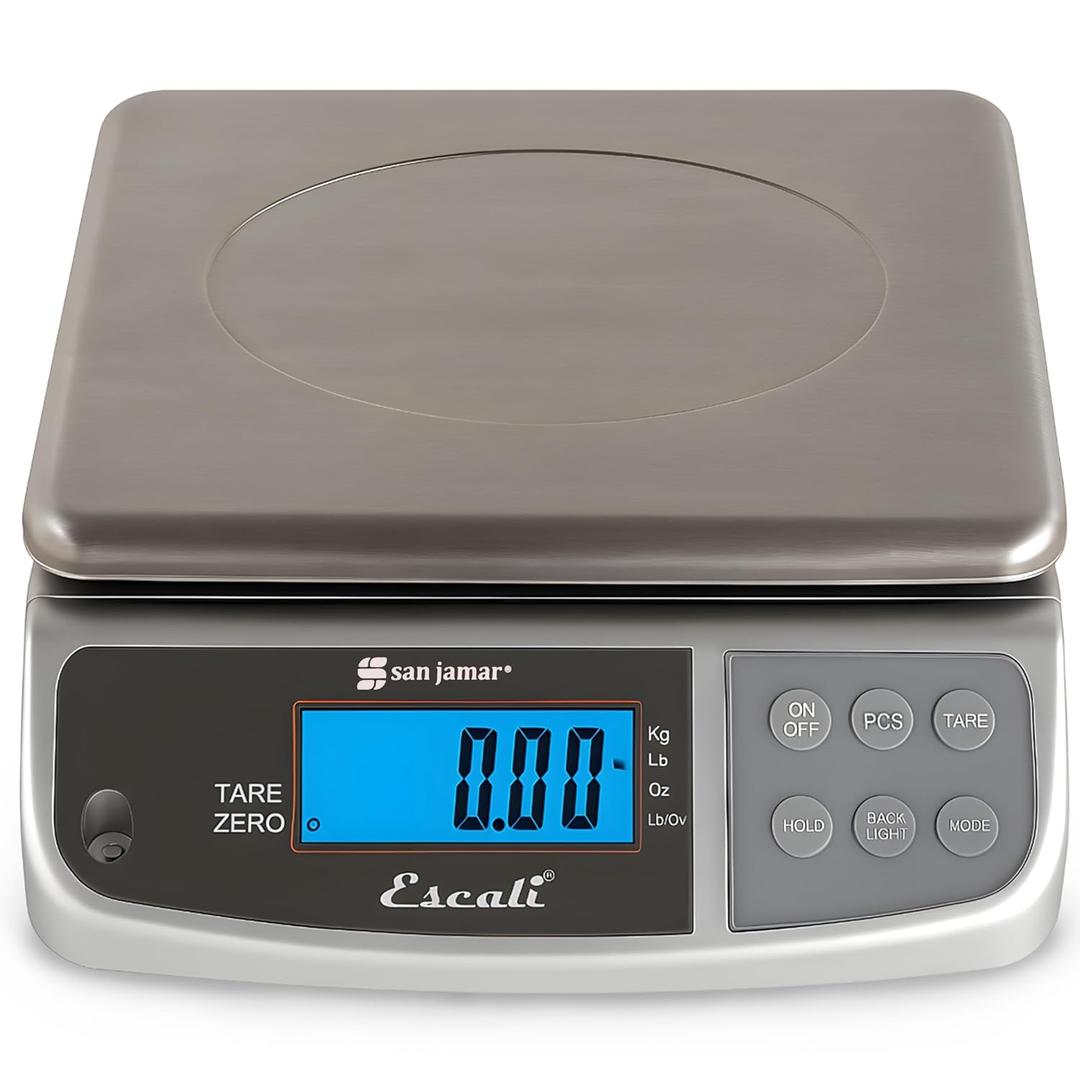 San Jamar Digital Food Scale, Battery Operated with 66 Pound Capacity for Cooking, Baking, Meal Prep, Diet Tracking, Stainless Steel, 6.82 Pounds, Silver (Metal)