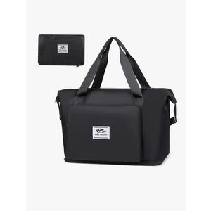 Expandable Travel Duffel Tote Bag - Foldable Overnight Weekender, Carry-On, Swim & Gym Bag - Fits Spirit Airlines Personal Item Size - Lightweight, Waterproof & Durable with Trolley Sleeve,Black
