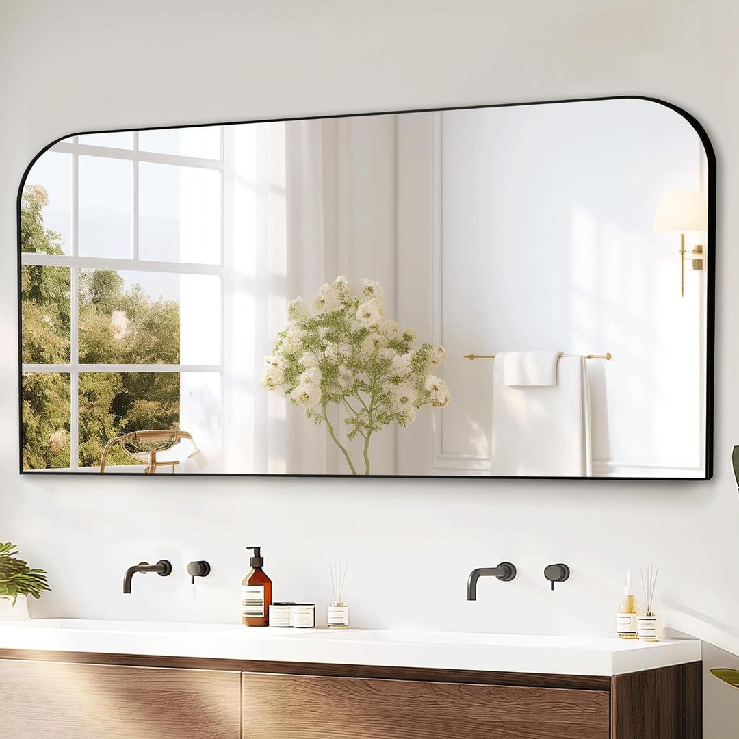 Bathroom Vanity Mirror,30" x 55" Black Metal Framed Wall Mirror for Over Sink, Living Room, Bedroom,Entryway Decor