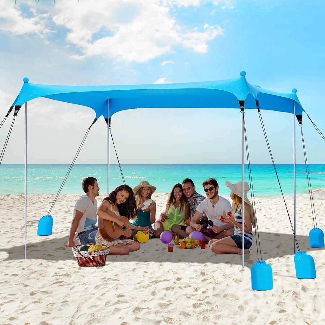 Gorich Beach Tent Sun Shelter with 8 Sandbags, UPF50+ Protection & Windproof Pop Up Beach Canopy Tent Sun Shade for Family, Travel & Camping, Easy Setup Canopy Umbrella (10 x 10 FT, Skyblue)
